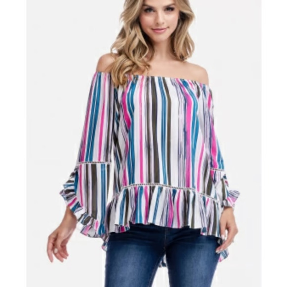 NWOT Striped Off-Shoulder Ruffle Top, Size: Small